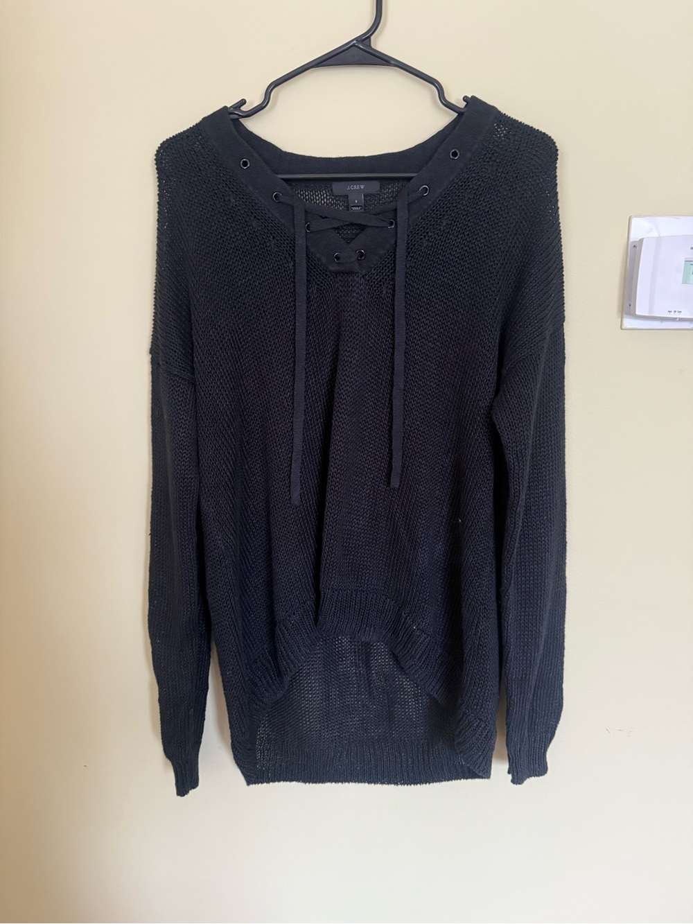 J. Crew Black Lace-Up Scoop Neck Sweater